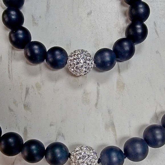 Matte Black Beads and crystals ball flex Bracelet and matching necklace set - Picture 5 of 8